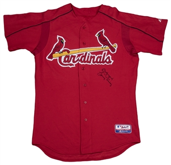 2003-2005 Jim Leyland Game Used, Signed & Inscribed St. Louis Cardinals Spring Training Red Jersey - Name Only On Back (Beckett)